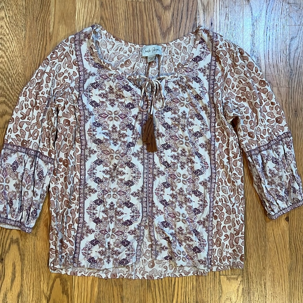 Charlie Paige Size Small Super Cute Boho Rayon 3/4 Sleeve Top EUC